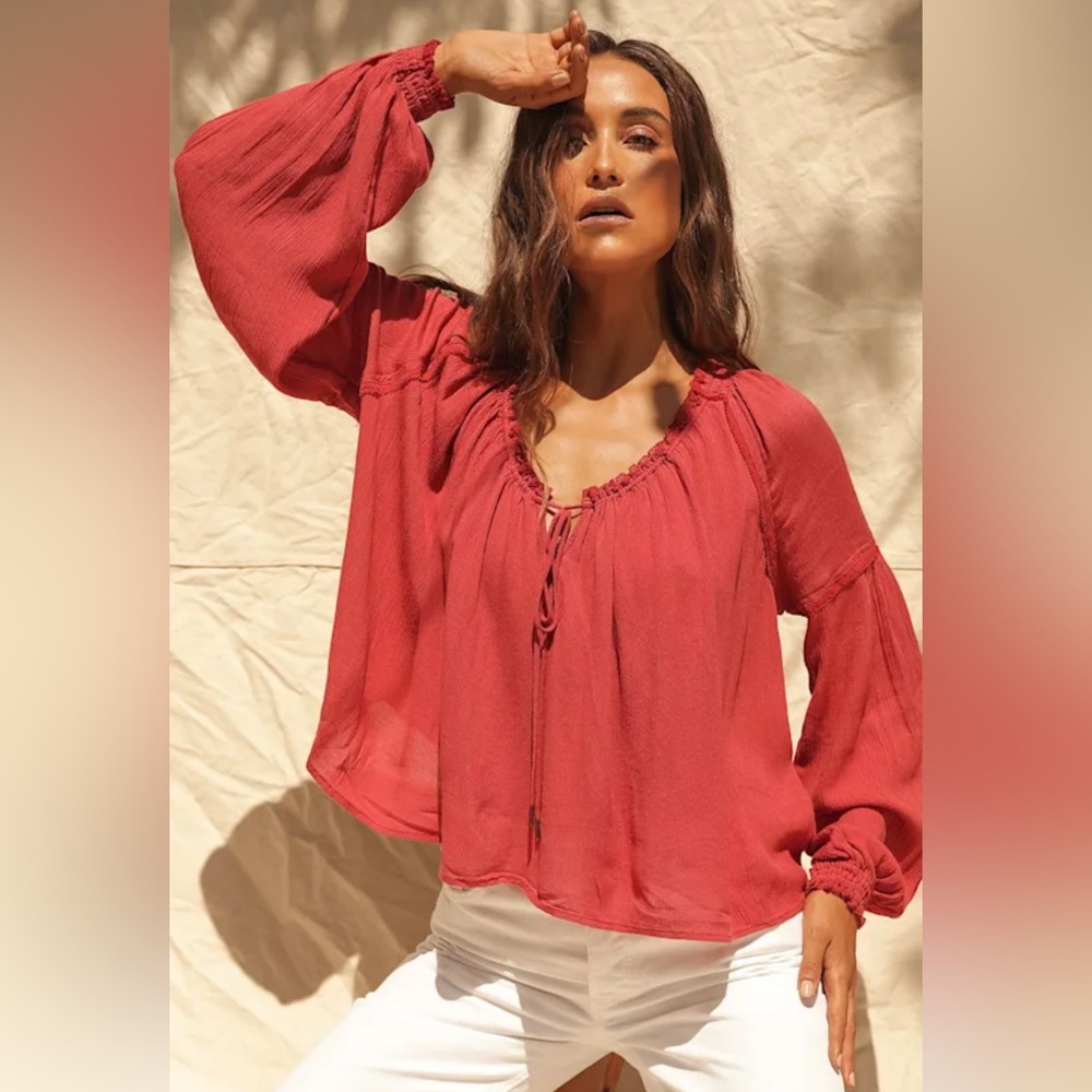 Free People Banda Blouse in Rust